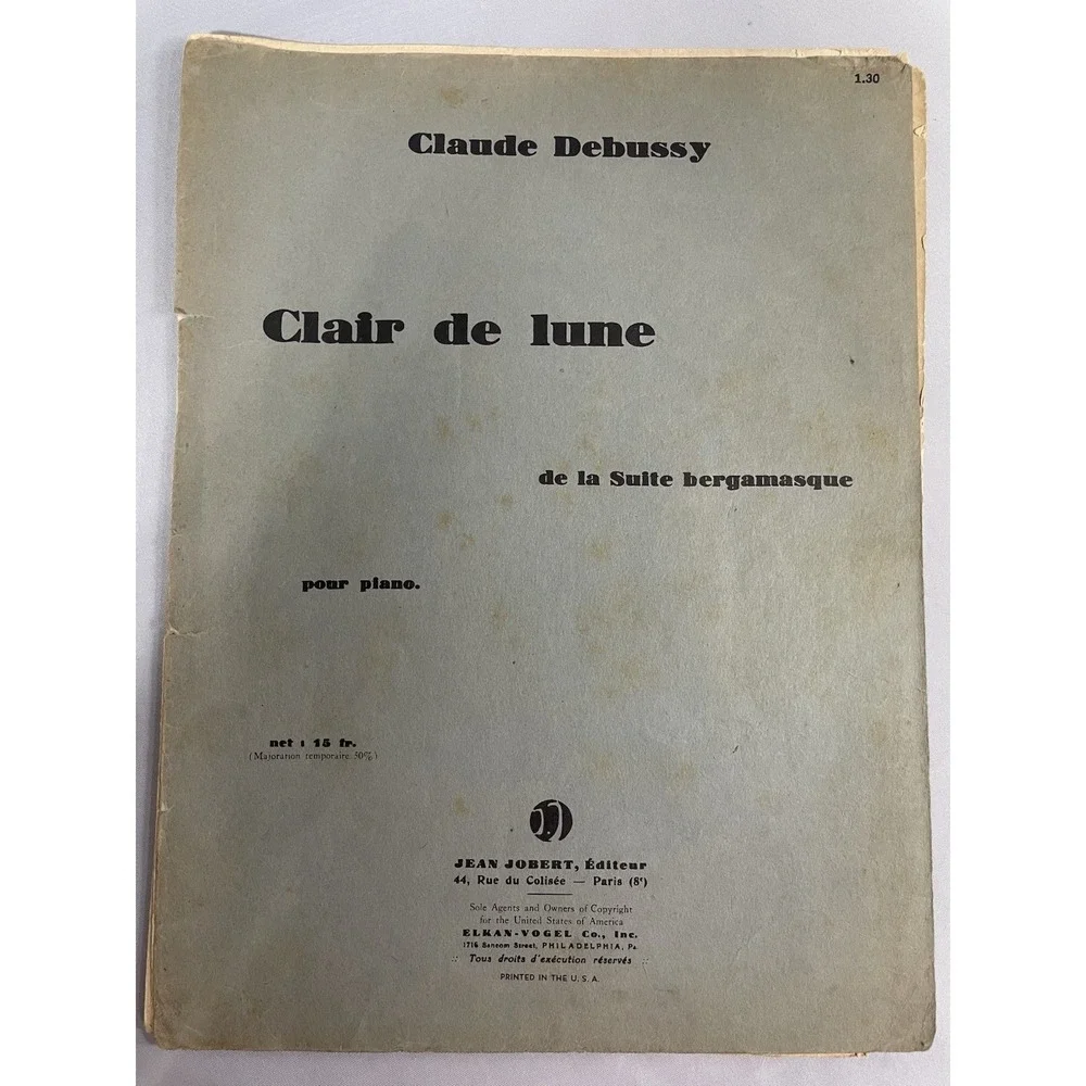 Claude Debussy Clair de Lune Suite Bergamasque Piano Sheet Music Elkan-Vogel Co.